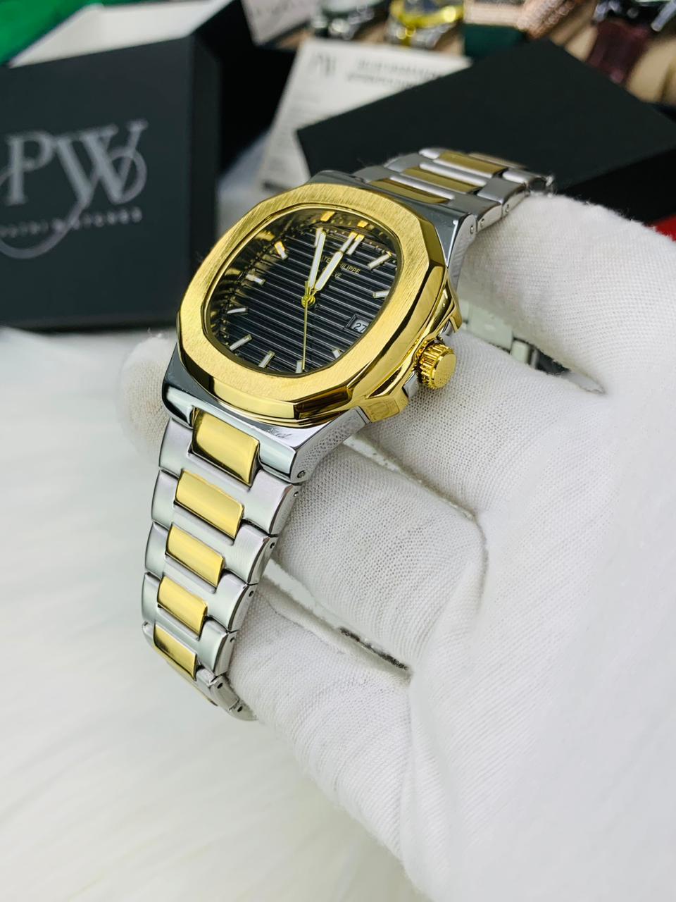 PP Nautilus Two Tone Chain (Black) Patni Watches