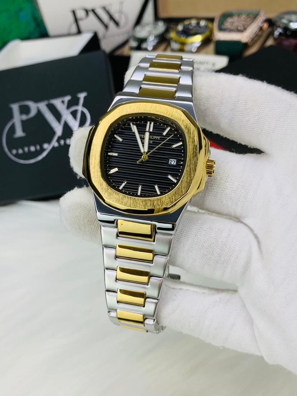 PP Nautilus Two Tone Chain (Black) Patni Watches