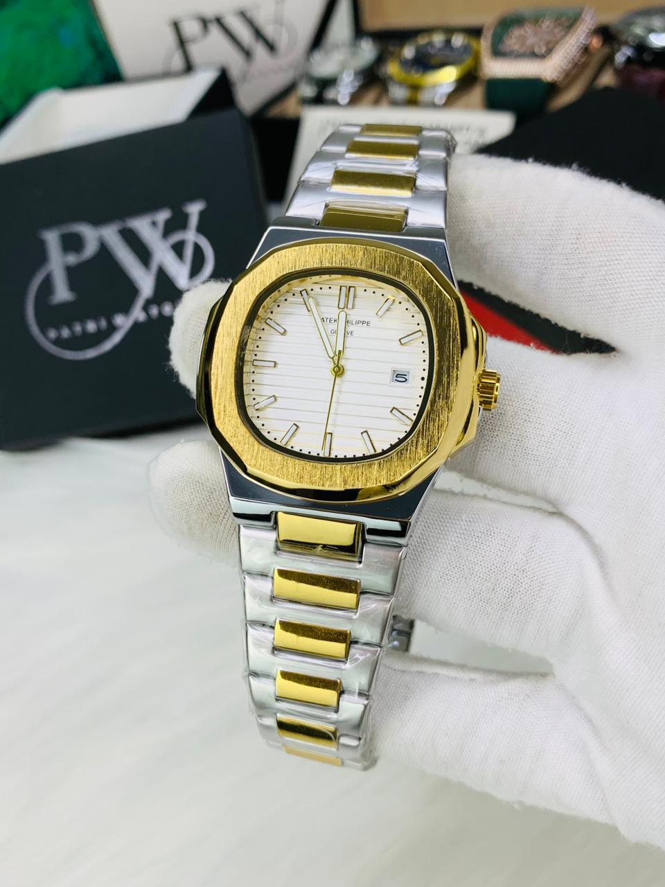 PP Nautilus Two Tone Chain (White) Patni Watches