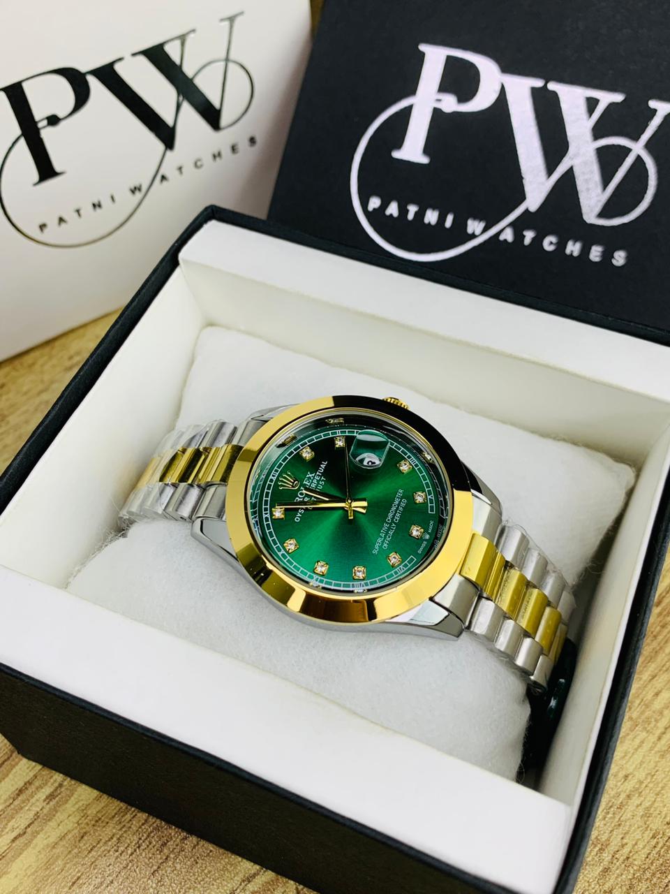 Stone Two Tone Model (Green) Patni Watches