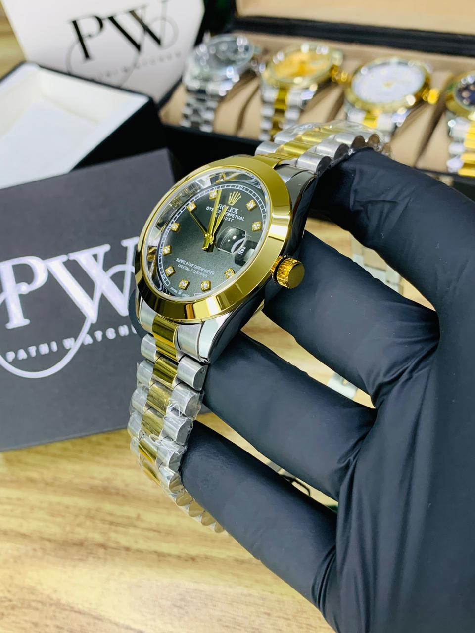 Stone Two Tone Model (Gold Black) Patni Watches