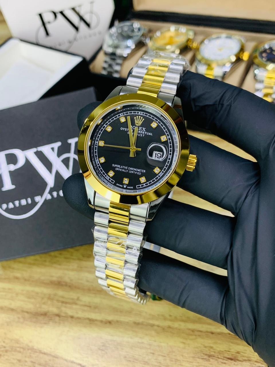 Stone Two Tone Model (Gold Black) Patni Watches