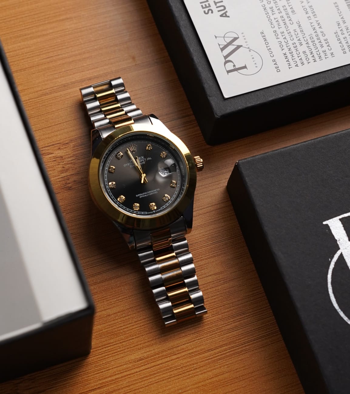 Stone Two Tone Model (Gold Black) Patni Watches
