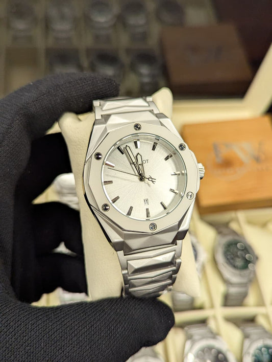 Diamond Cut | Date Adjustment | Texture Chain (Index White) Patni Watches
