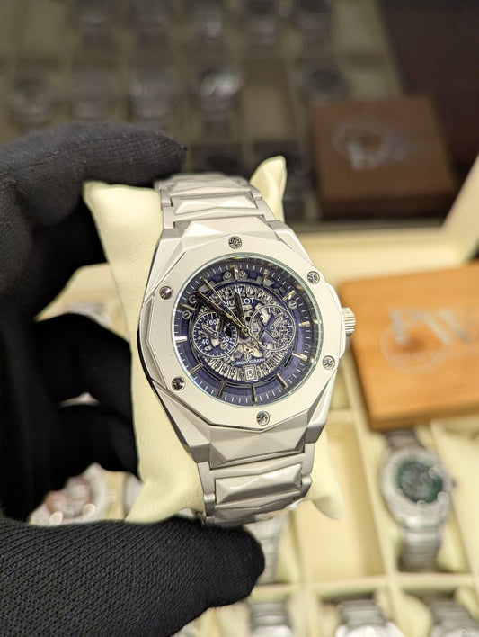 Diamond Cut | Date Adjustment | Texture Chain (Blue) Patni Watches