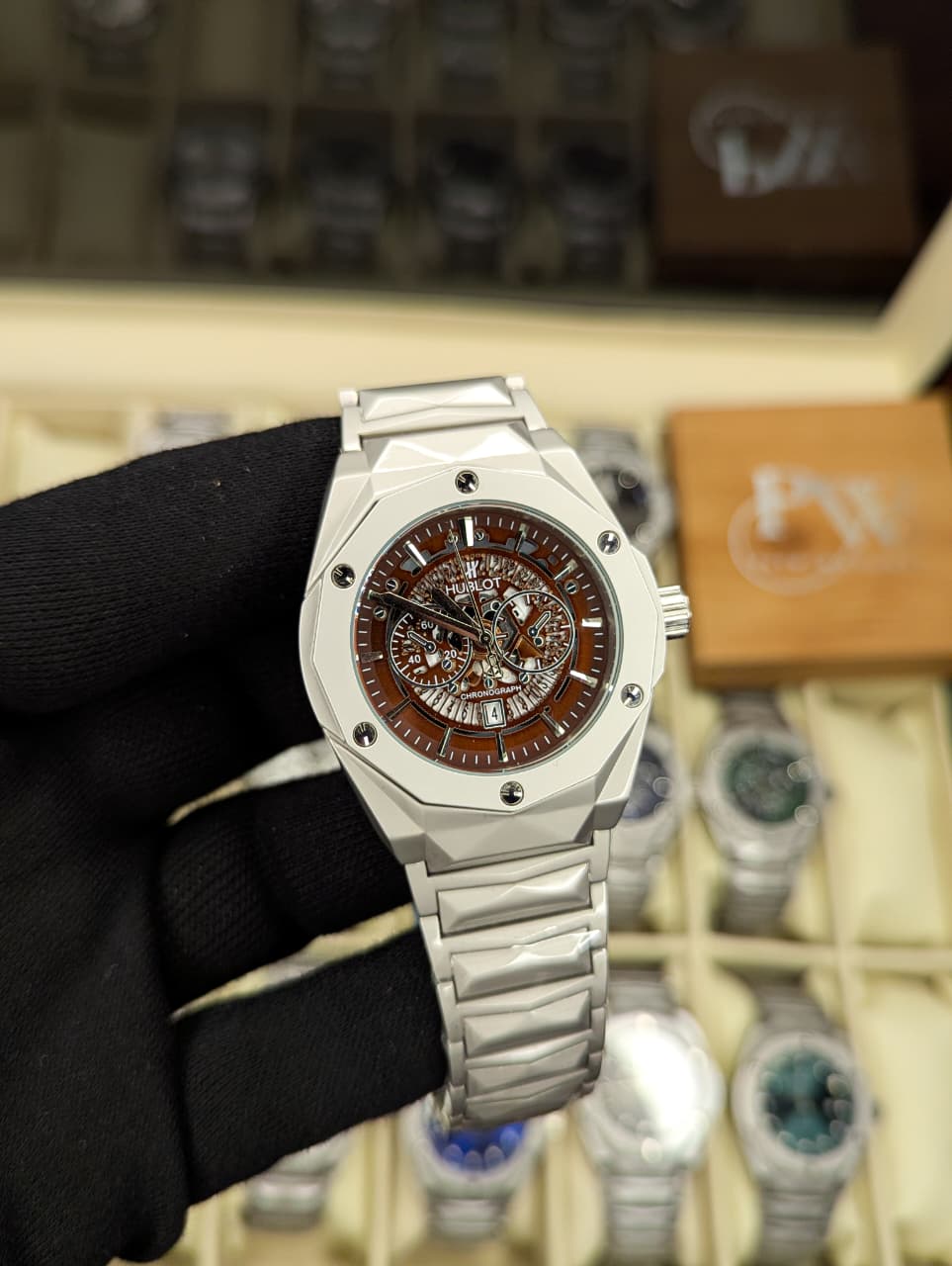 Diamond Cut | Date Adjustment | Texture Chain (Skeleton Brown) Patni Watches