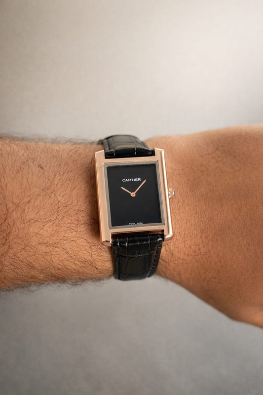 Cart Tank Rosegold Model (Black Plain Black) Patni Watches