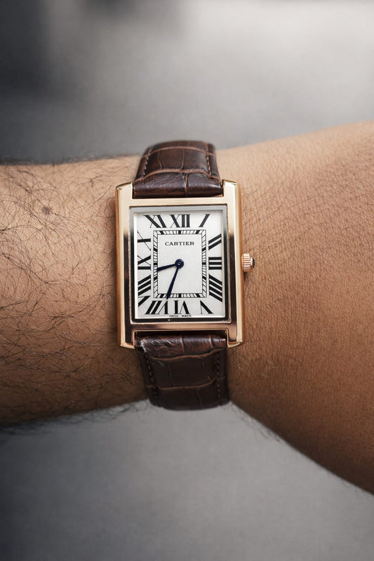Cart Tank Gold Model (Brown Index White) Patni Watches