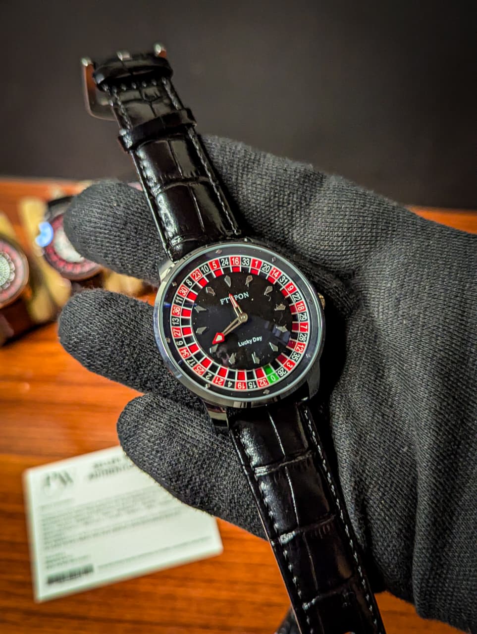 Casino Model Black Leather Strap (Index Dial) Patni Watches