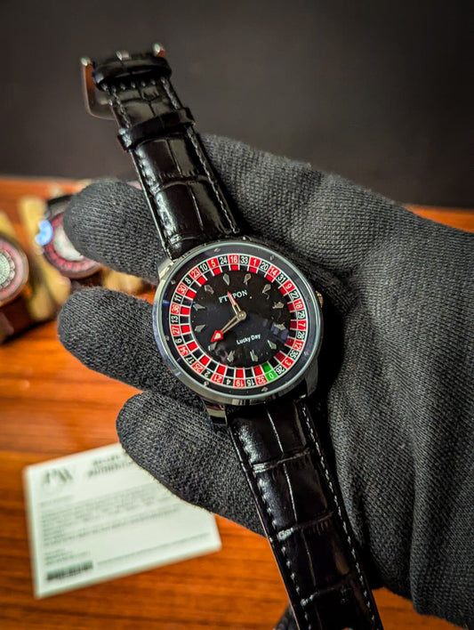 Casino Model Black Leather Strap (Index Dial) Patni Watches