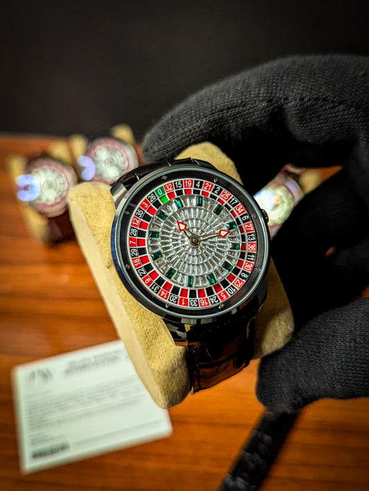 Casino Model Black Leather Strap (Stone Dial) Patni Watches
