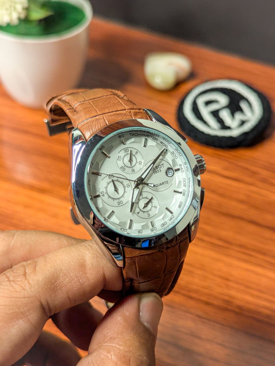 AA+ Silver Chronograph Model (Brown) Patni Watches