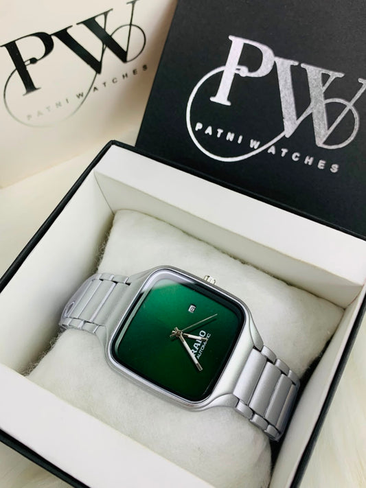 RD SQ Silver Model (Green) Patni Watches