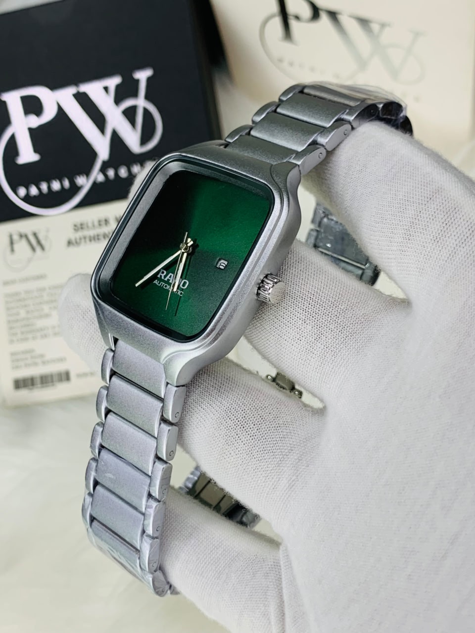 RD SQ Silver Model (Green) Patni Watches