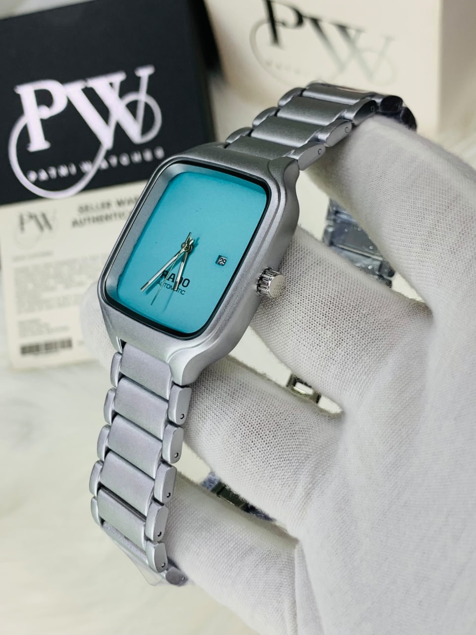 RD SQ Silver Model (Sea Green) Patni Watches