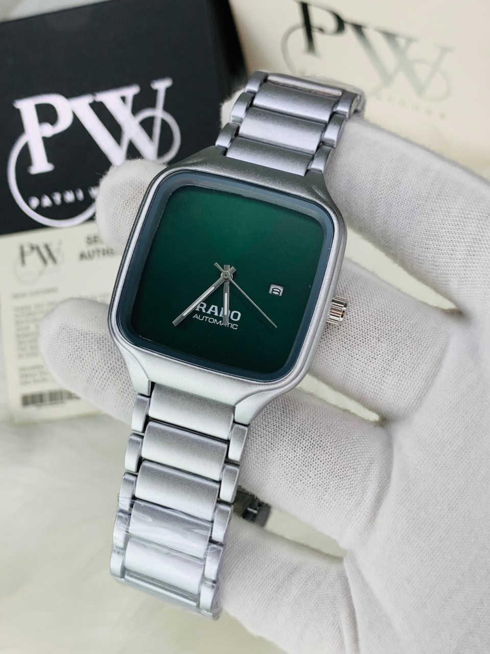 RD SQ Silver Model (Green) Patni Watches