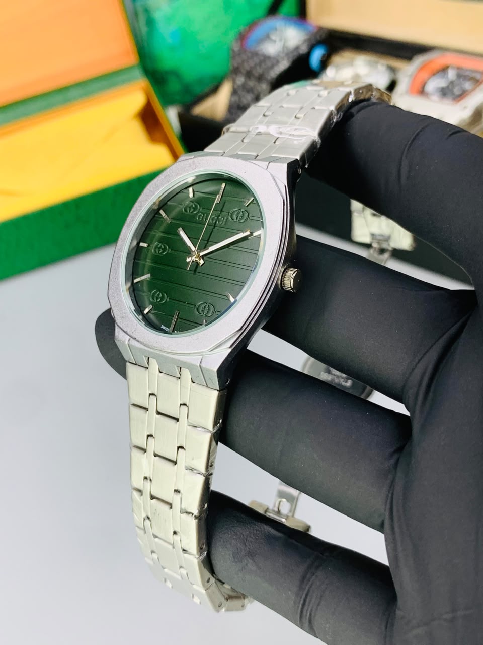 GUCI Slim Watch Model (Silver Green) Patni Watches