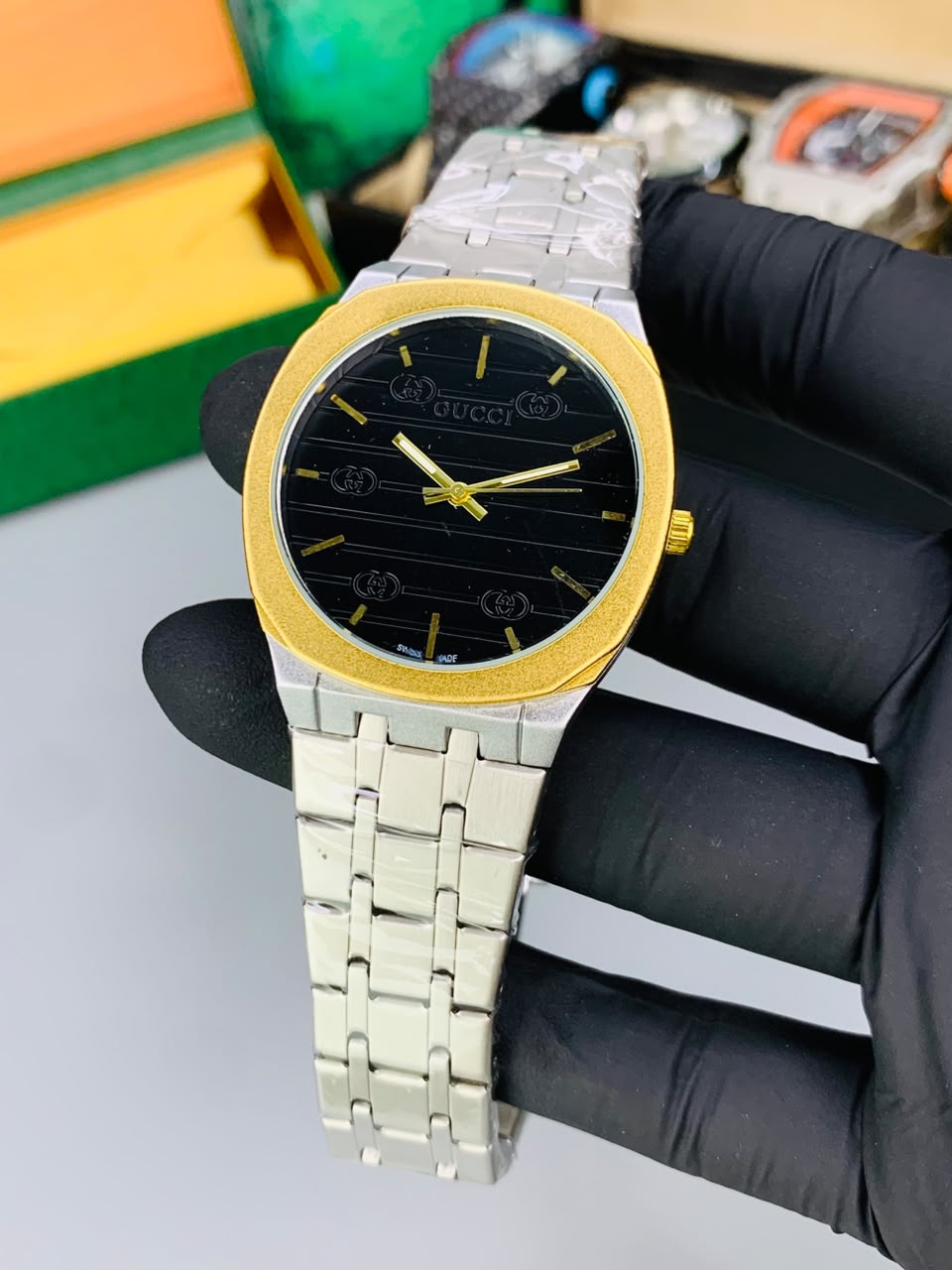 GUCI Slim Watch Model (Gold Black) Patni Watches