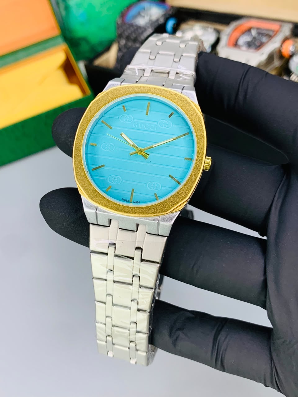 GUCI Slim Watch Model (Gold Sea Green) Patni Watches