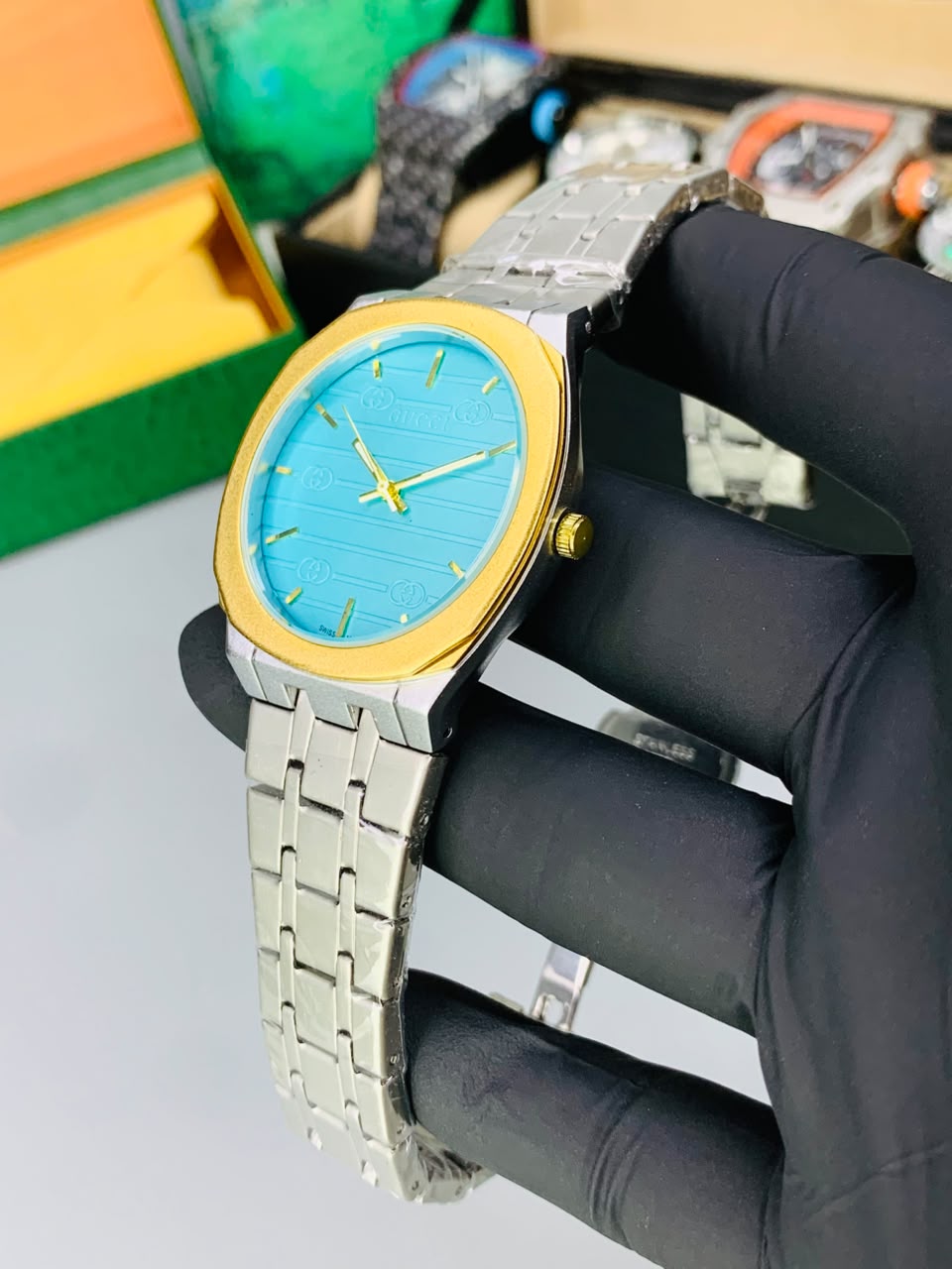 GUCI Slim Watch Model (Gold Sea Green) Patni Watches