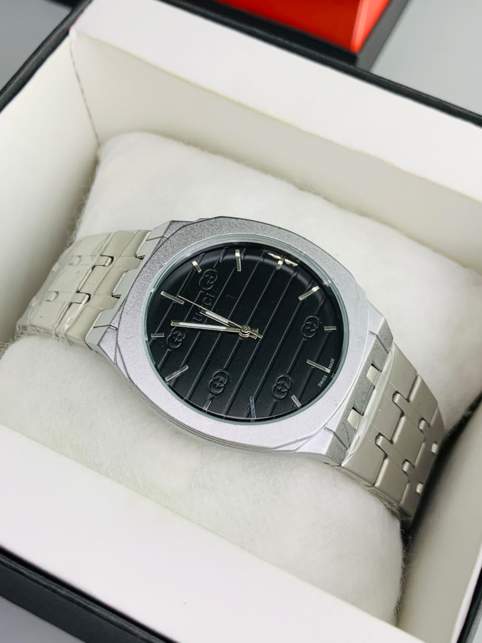 GUCI Slim Watch Model (Silver Blac) Patni Watches