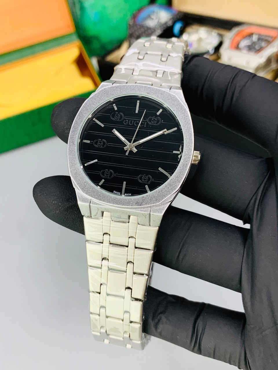 GUCI Slim Watch Model (Silver Blac) Patni Watches