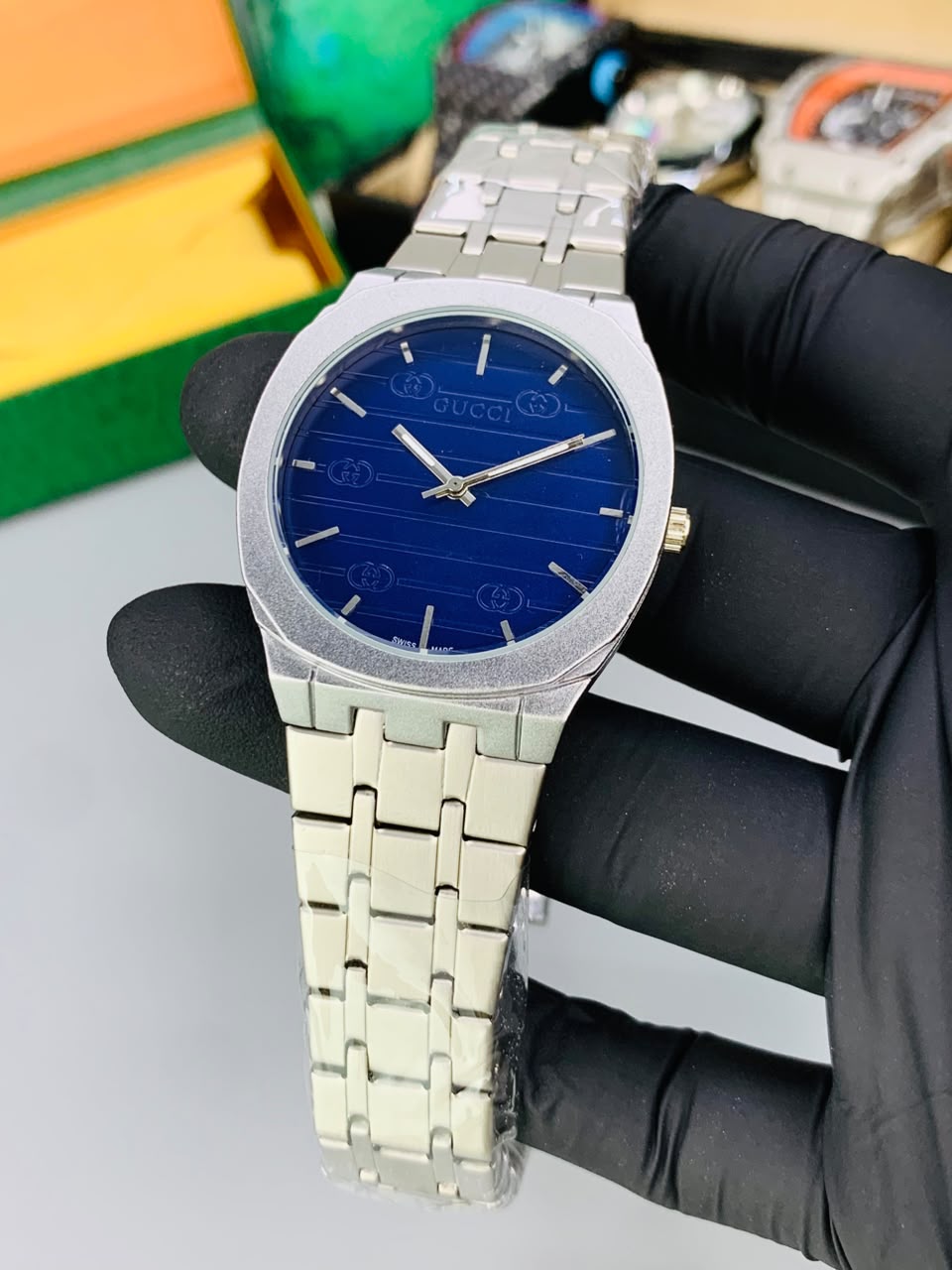 GUCI Slim Watch Model (Silver Blue) Patni Watches