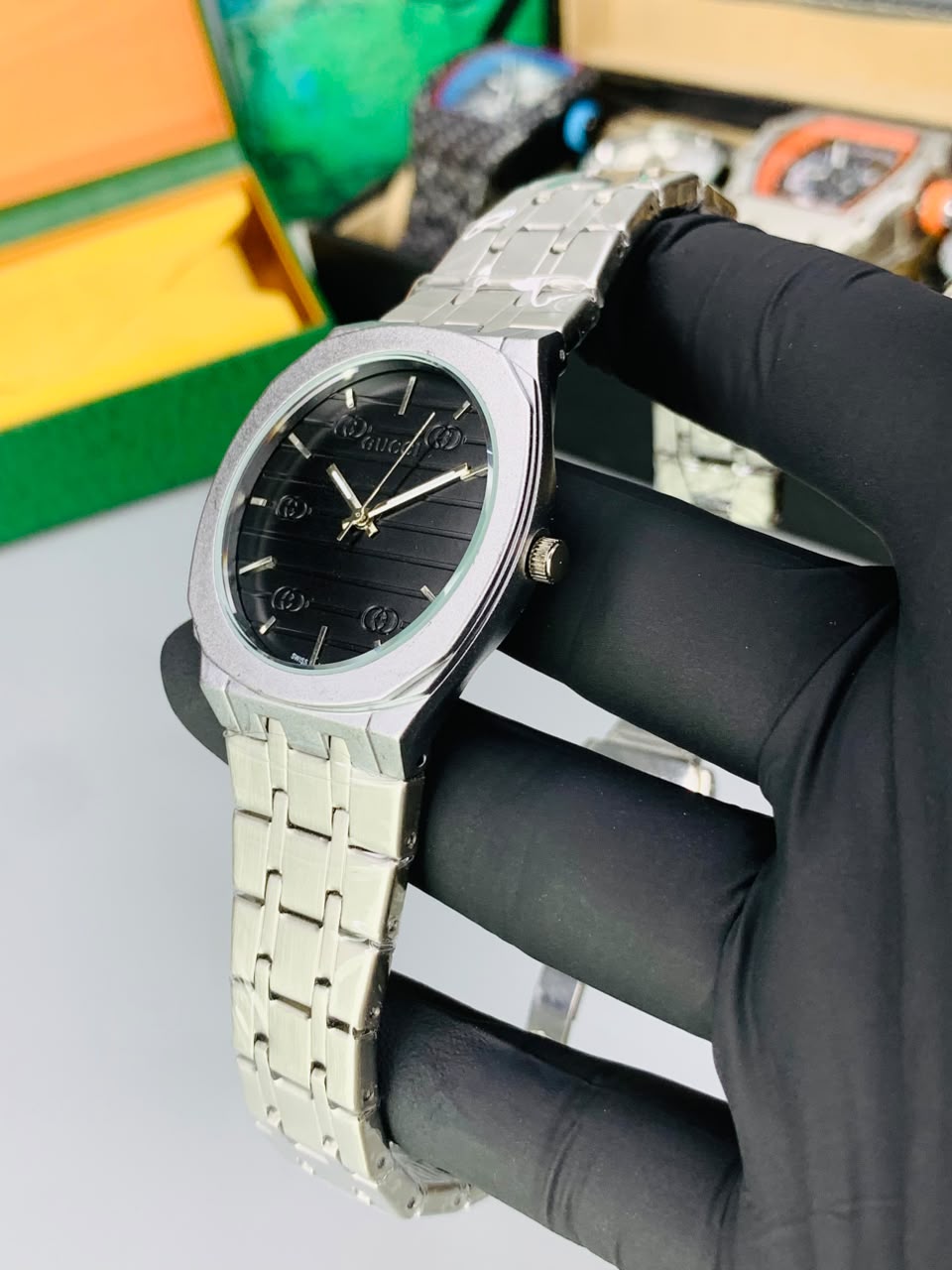 GUCI Slim Watch Model (Silver Blac) Patni Watches