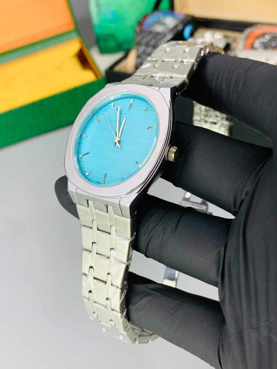 GUCI Slim Watch Model (Silver Sea Green) Patni Watches