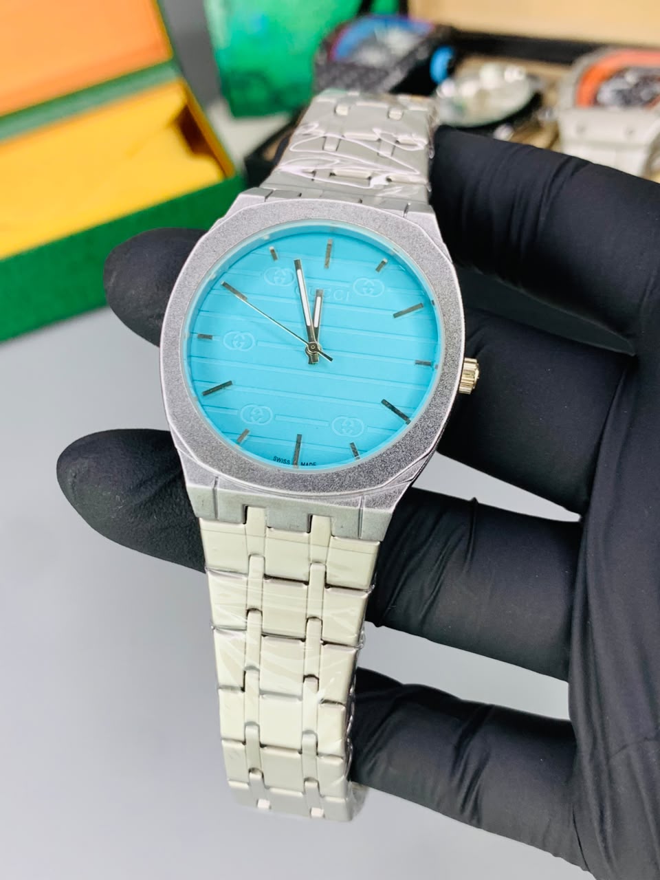 GUCI Slim Watch Model (Silver Sea Green) Patni Watches