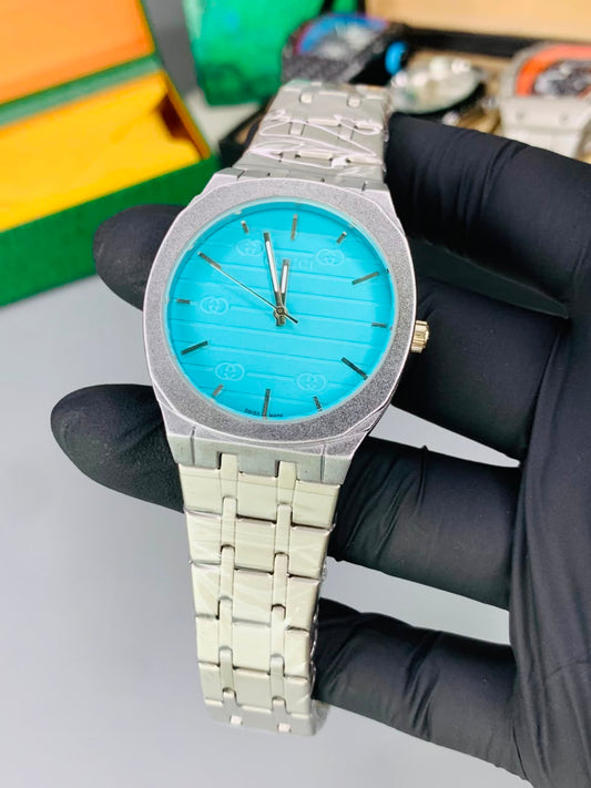 GUCI Slim Watch Model (Silver Sea Green) Patni Watches