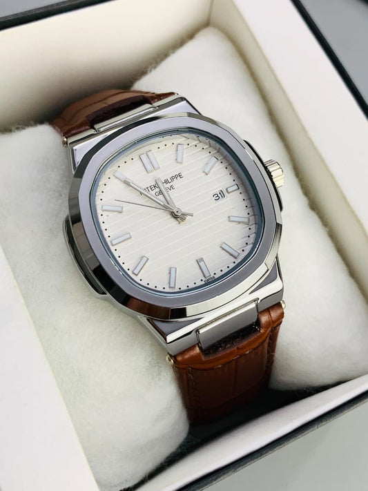 PP Leather Strap (Brown White) Patni Watches