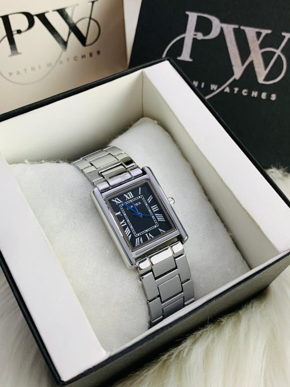 Cart Tank Silver Chain Model (Black) Patni Watches