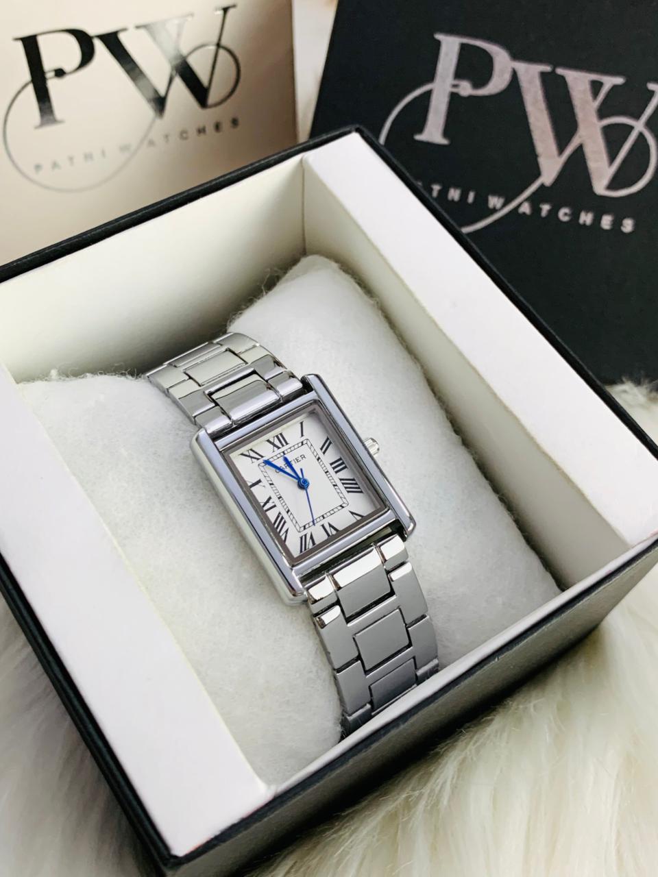 Cart Tank Silver Chain Model (White) Patni Watches