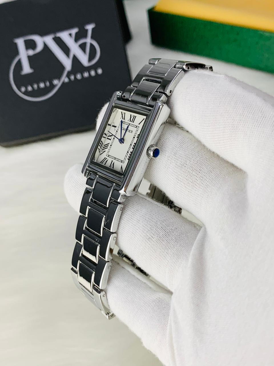 Cart Tank Silver Chain Model (White) Patni Watches