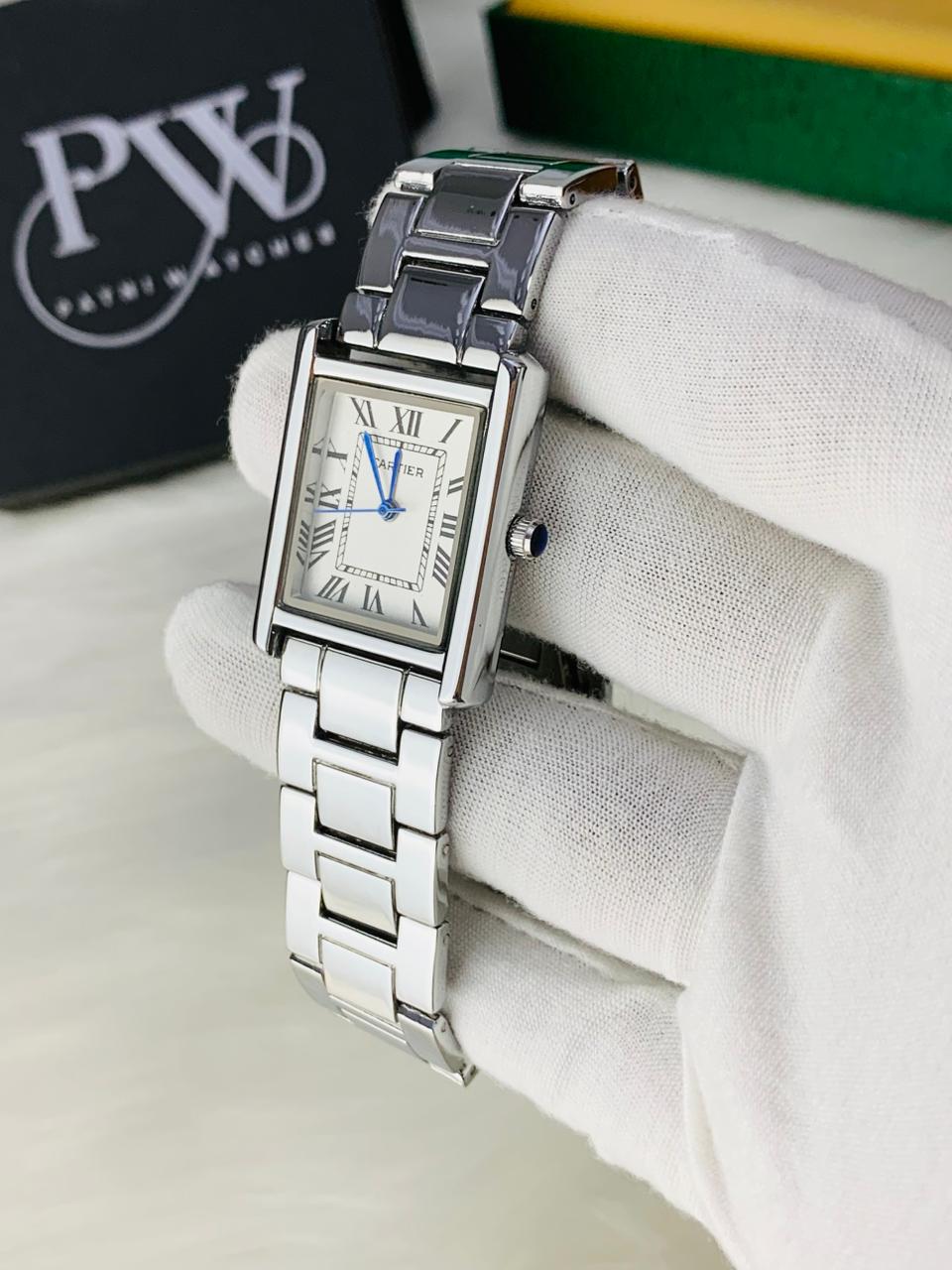 Cart Tank Silver Chain Model (White) Patni Watches