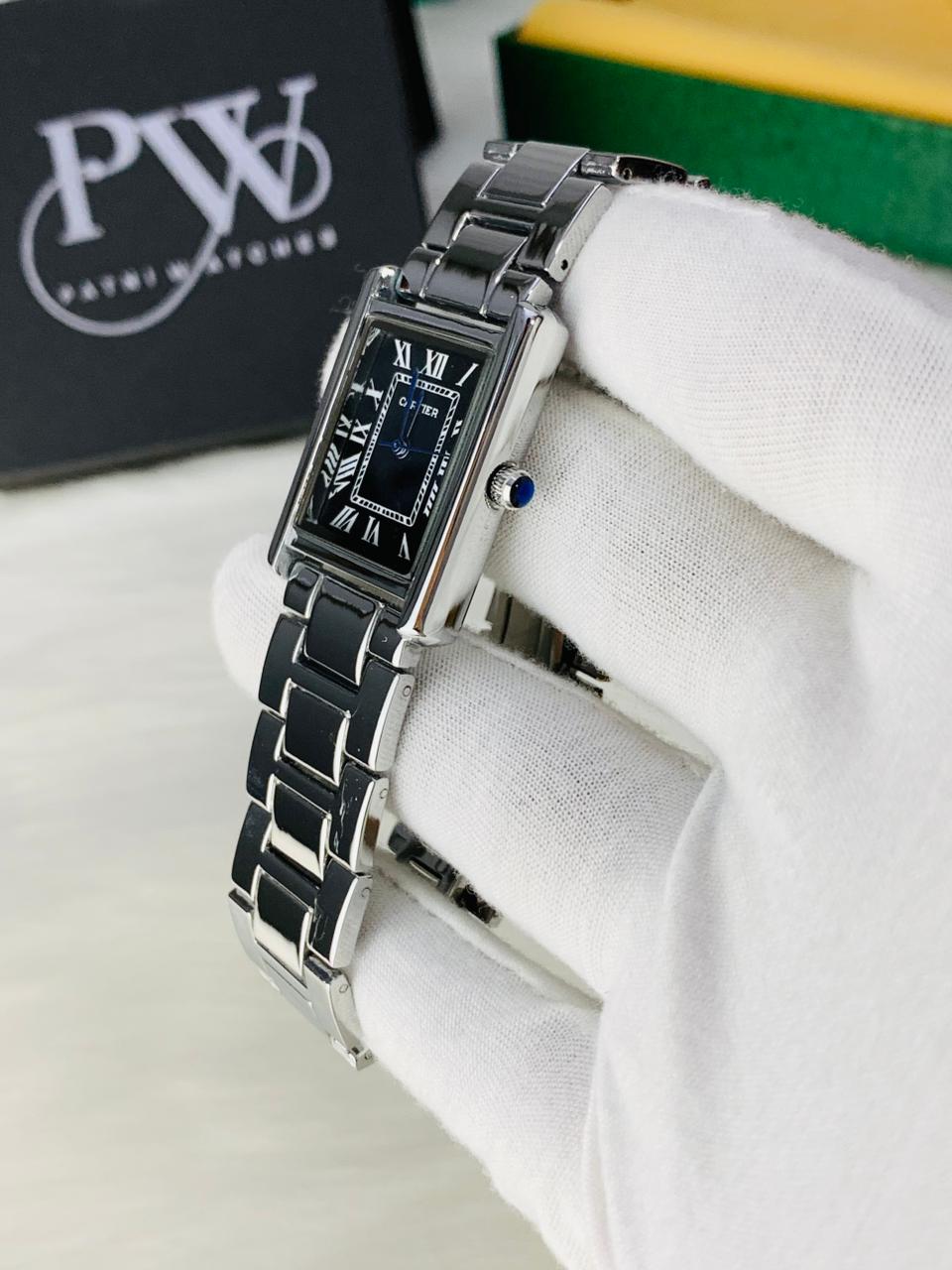 Cart Tank Silver Chain Model (Black) Patni Watches