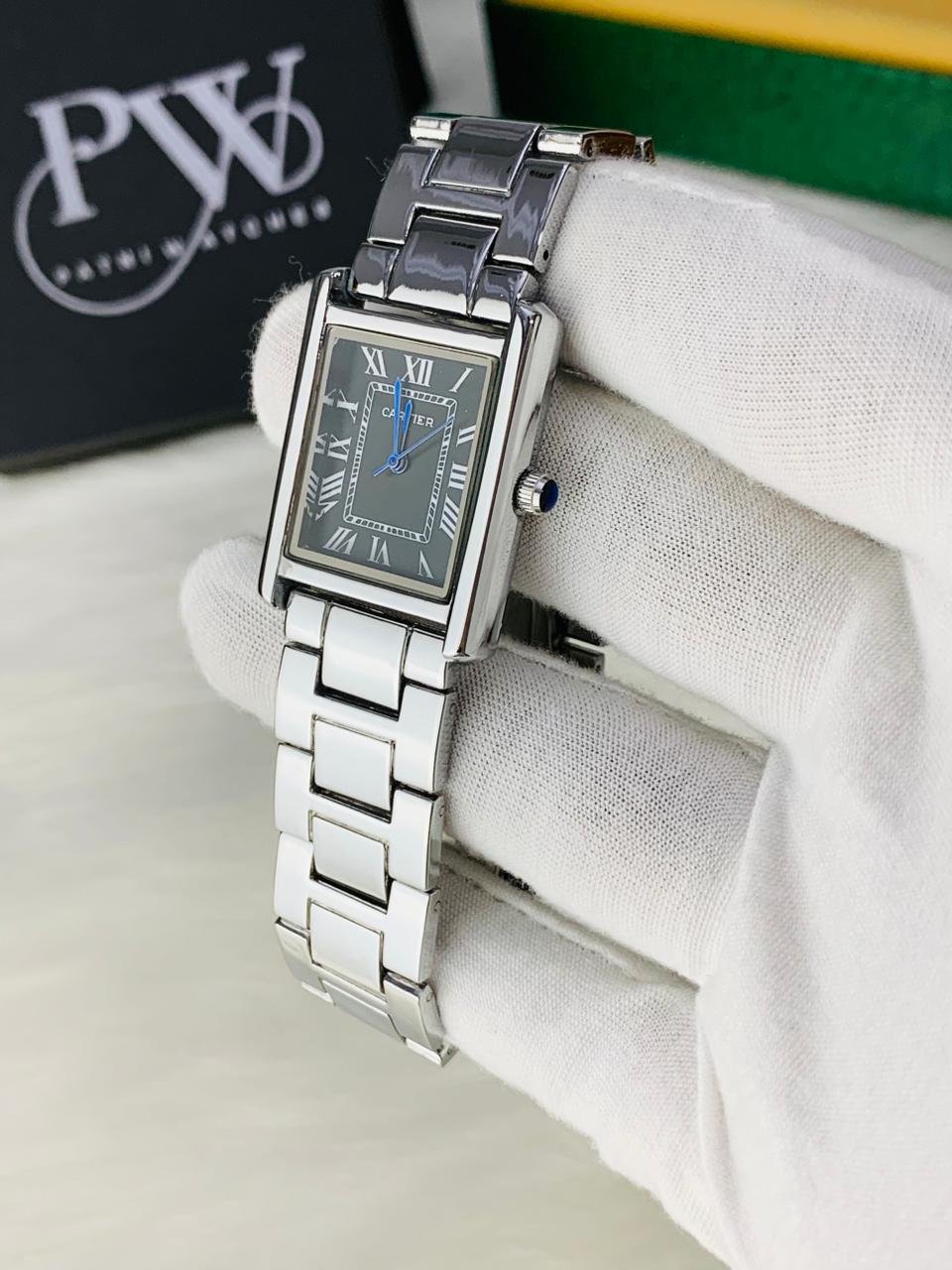Cart Tank Silver Chain Model (Black) Patni Watches