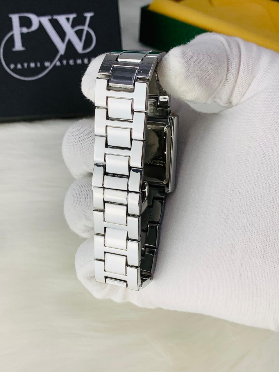 Cart Tank Silver Chain Model (White) Patni Watches