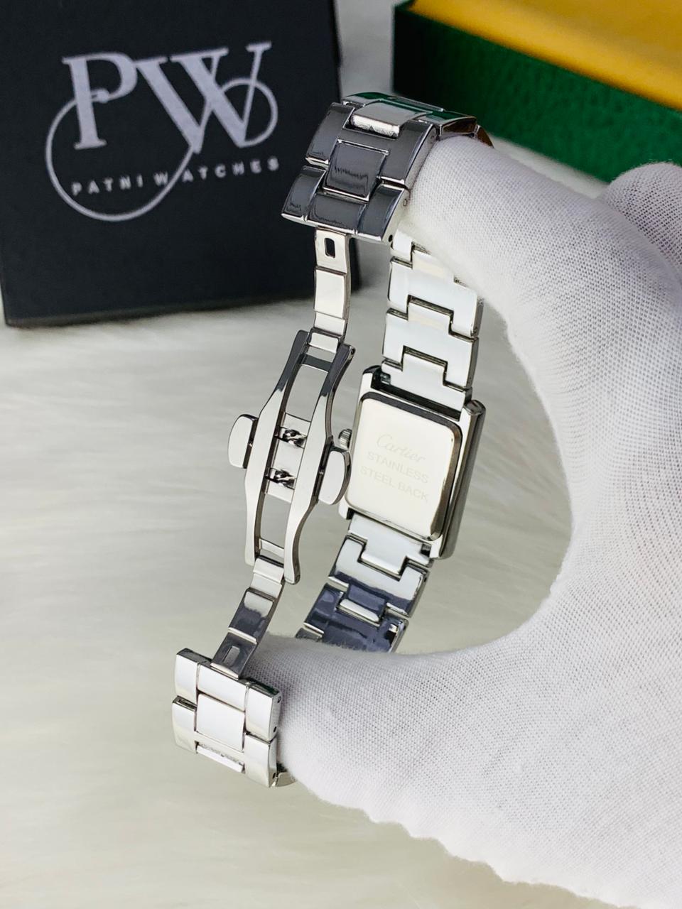 Cart Tank Silver Chain Model (White) Patni Watches