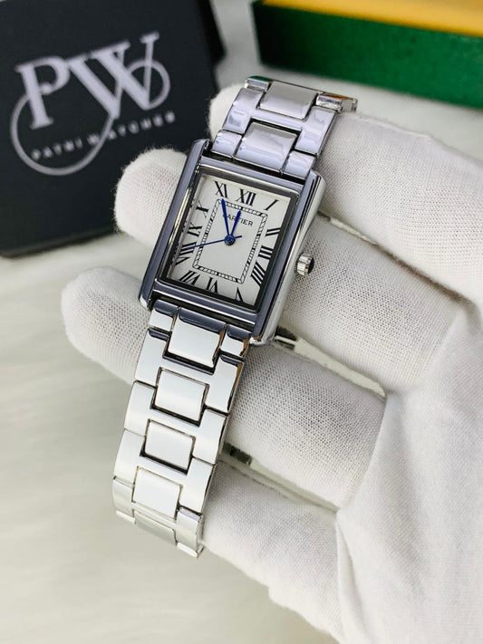 Cart Tank Silver Chain Model (White) Patni Watches