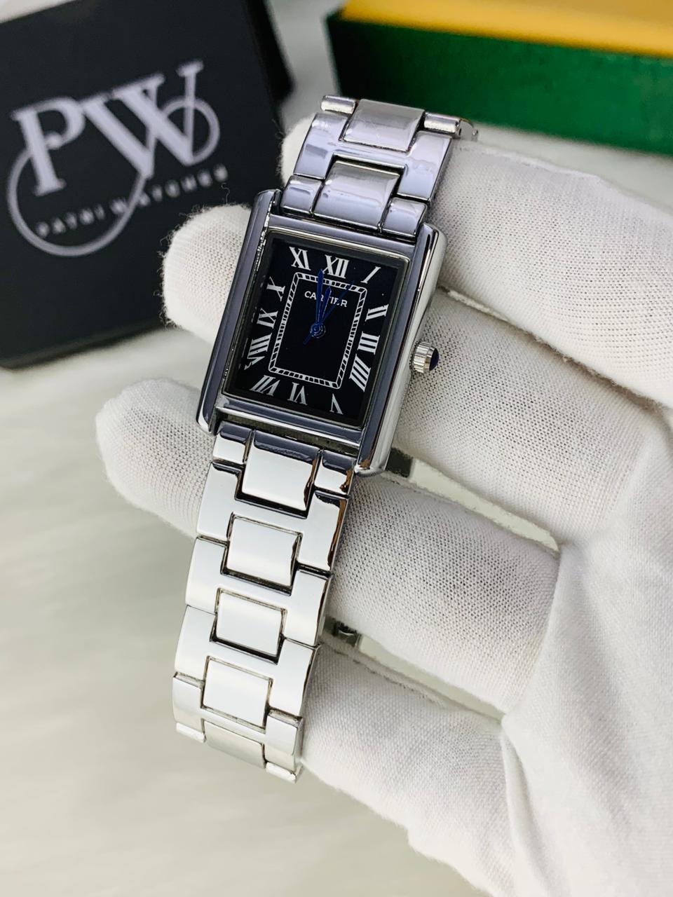 Cart Tank Silver Chain Model (Black) Patni Watches