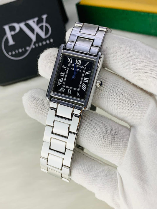 Cart Tank Silver Chain Model (Black) Patni Watches