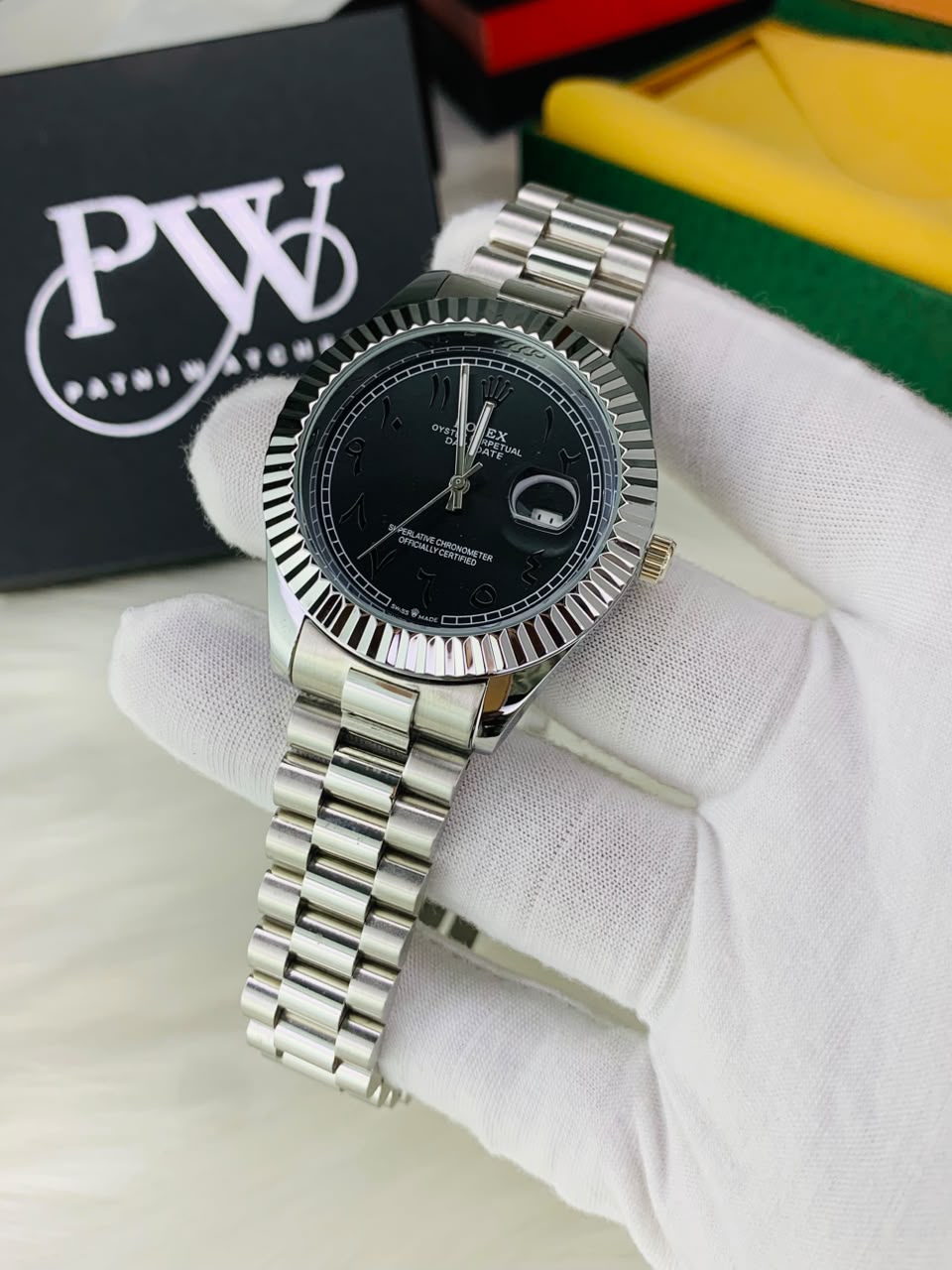 Arabic Silver Model (Black) Patni Watches