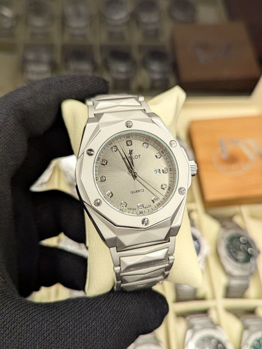 Diamond Cut | Date Adjustment | Texture Chain (Stone Grey) Patni Watches
