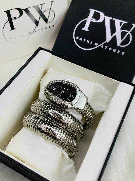 BVL Snake Model (Silver Black) Patni Watches