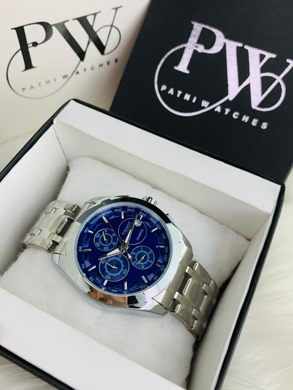 Silver Chronograph Chain Model (Blue) Patni Watches