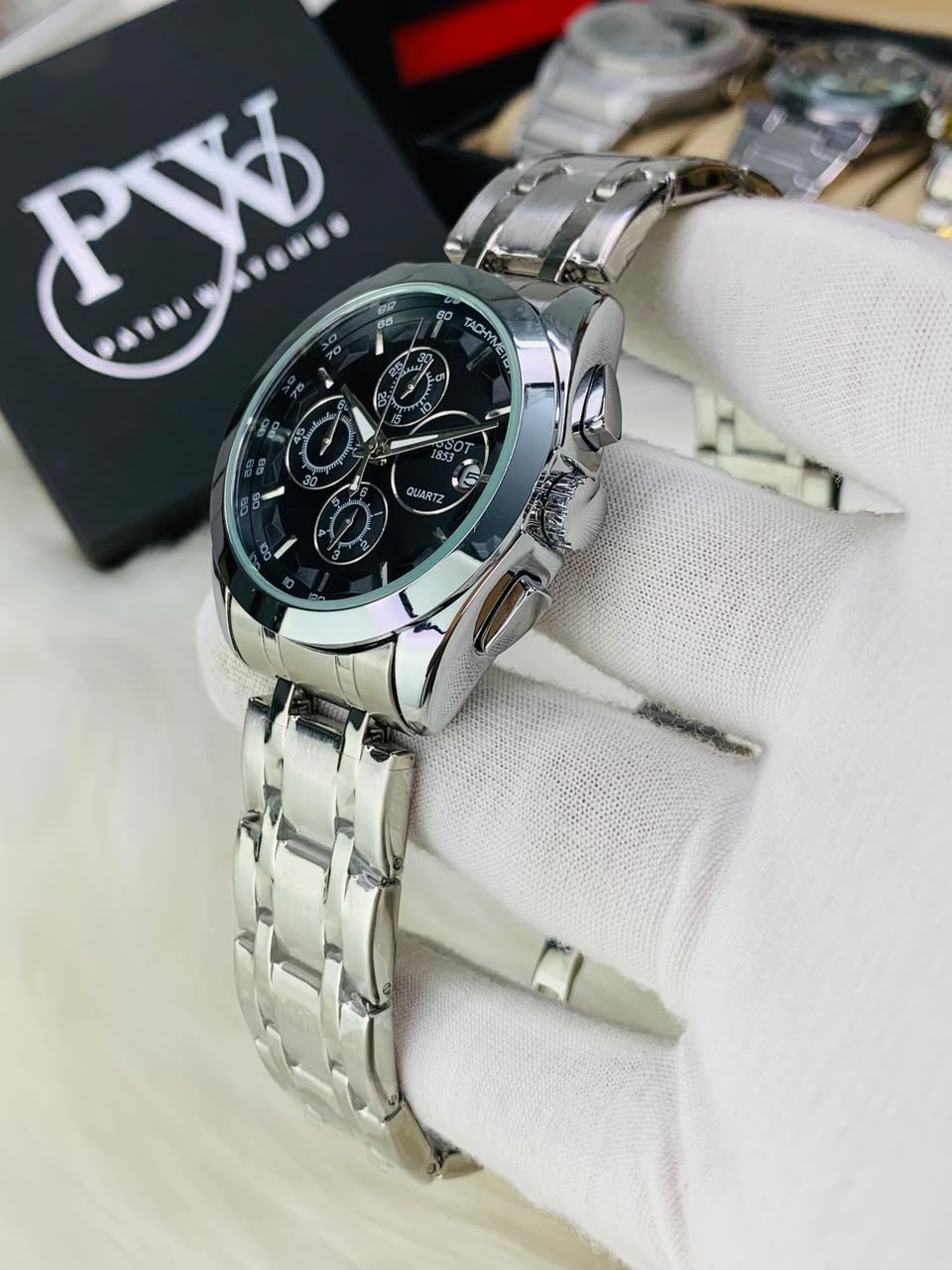Silver Chronograph Chain Model (Black) Patni Watches