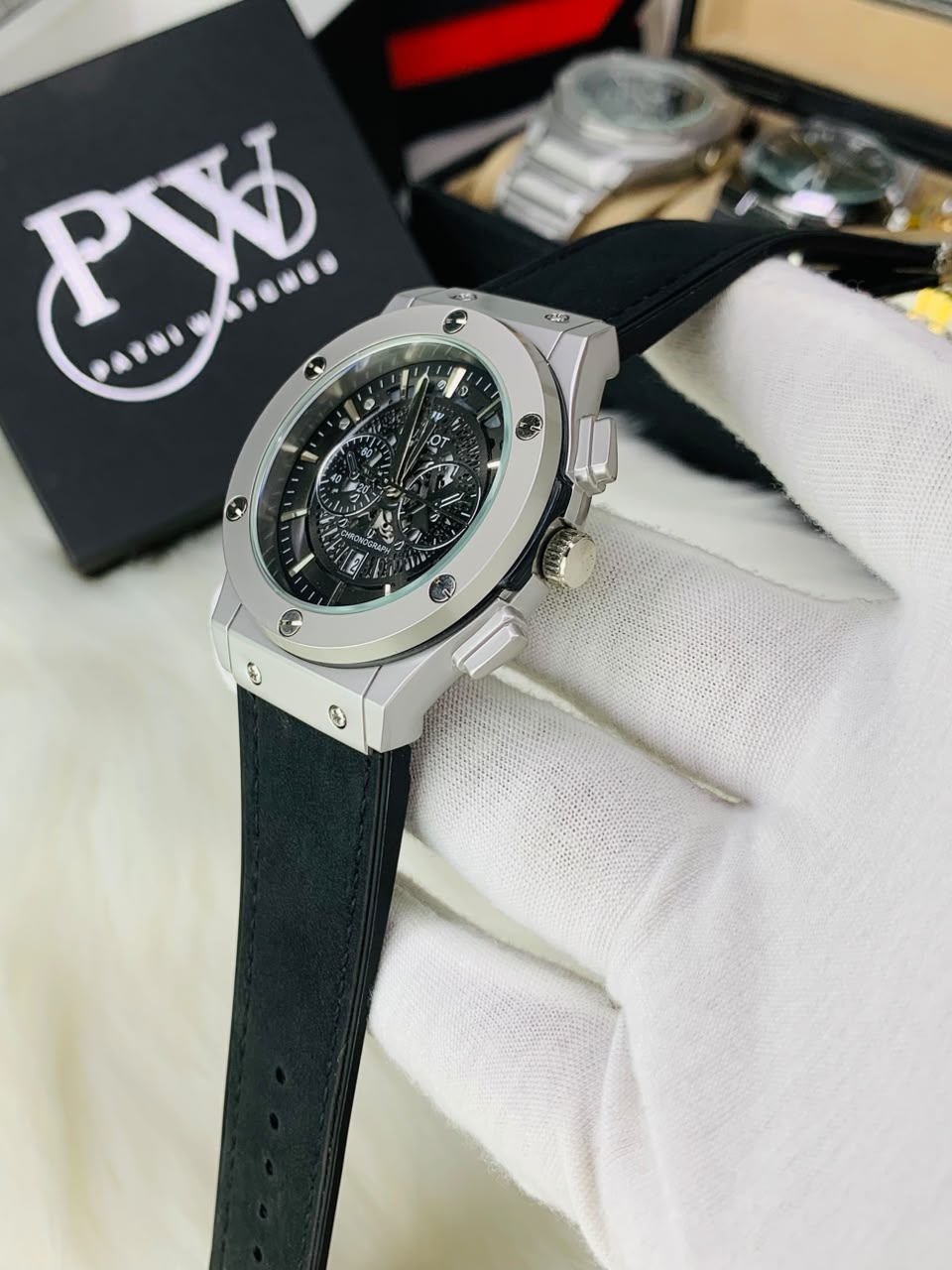 HB Black Strap Model (Skeleton Black ) Patni Watches