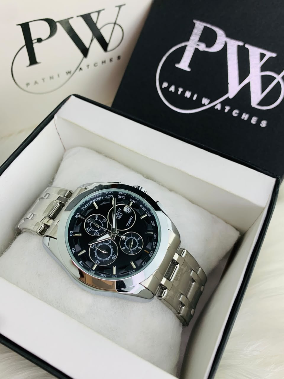 Silver Chronograph Chain Model (Black) Patni Watches
